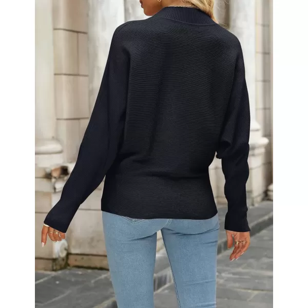 imageZESICA Womens 2023 Fall Turtleneck Batwing Long Sleeve Ribbed Knit Casual Soft Pullover Sweater Jumper TopBlack