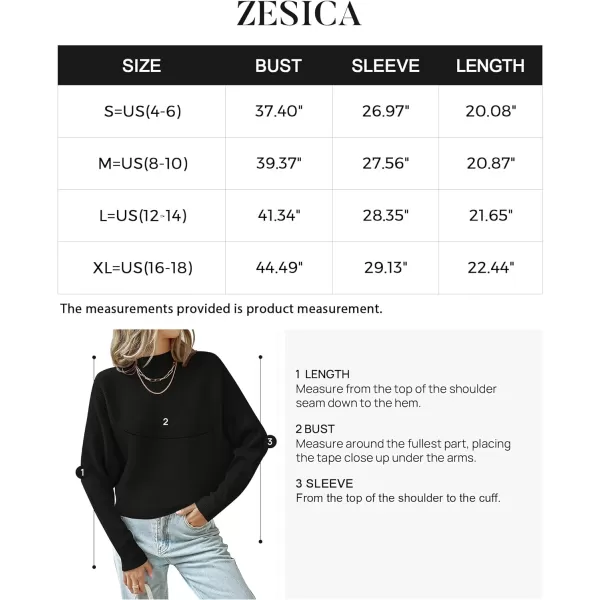 imageZESICA Womens 2023 Fall Turtleneck Batwing Long Sleeve Ribbed Knit Casual Soft Pullover Sweater Jumper TopBlack