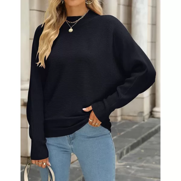 imageZESICA Womens 2023 Fall Turtleneck Batwing Long Sleeve Ribbed Knit Casual Soft Pullover Sweater Jumper TopBlack