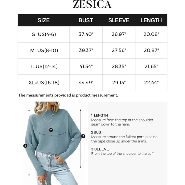 imageZESICA Womens 2023 Fall Turtleneck Batwing Long Sleeve Ribbed Knit Casual Soft Pullover Sweater Jumper TopBlue