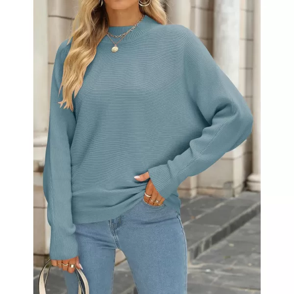 imageZESICA Womens 2023 Fall Turtleneck Batwing Long Sleeve Ribbed Knit Casual Soft Pullover Sweater Jumper TopBlue