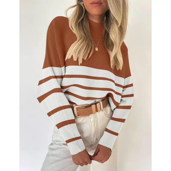 imageZESICA Womens 2023 Fall Turtleneck Batwing Long Sleeve Ribbed Knit Casual Soft Pullover Sweater Jumper TopBrown