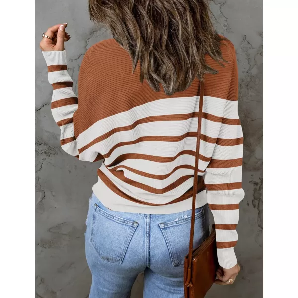 imageZESICA Womens 2023 Fall Turtleneck Batwing Long Sleeve Ribbed Knit Casual Soft Pullover Sweater Jumper TopBrown