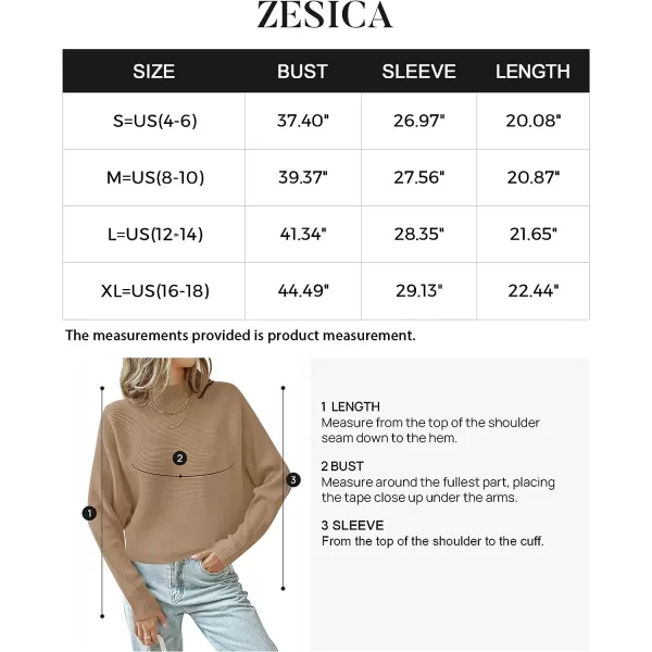 imageZESICA Womens 2023 Fall Turtleneck Batwing Long Sleeve Ribbed Knit Casual Soft Pullover Sweater Jumper TopCamel