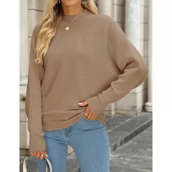 imageZESICA Womens 2023 Fall Turtleneck Batwing Long Sleeve Ribbed Knit Casual Soft Pullover Sweater Jumper TopCamel
