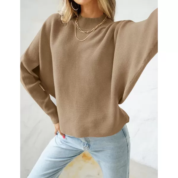 imageZESICA Womens 2023 Fall Turtleneck Batwing Long Sleeve Ribbed Knit Casual Soft Pullover Sweater Jumper TopCamel
