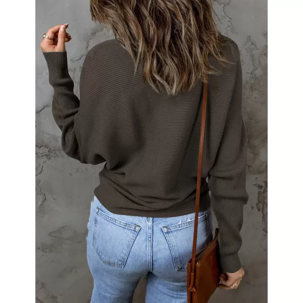 imageZESICA Womens 2023 Fall Turtleneck Batwing Long Sleeve Ribbed Knit Casual Soft Pullover Sweater Jumper TopCoffee