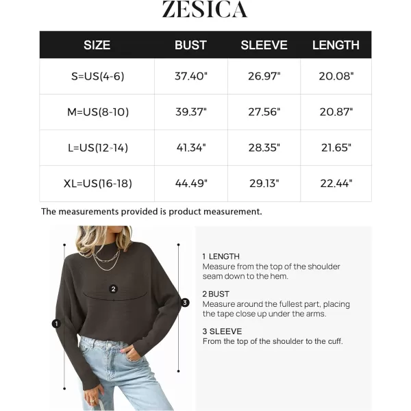 imageZESICA Womens 2023 Fall Turtleneck Batwing Long Sleeve Ribbed Knit Casual Soft Pullover Sweater Jumper TopCoffee