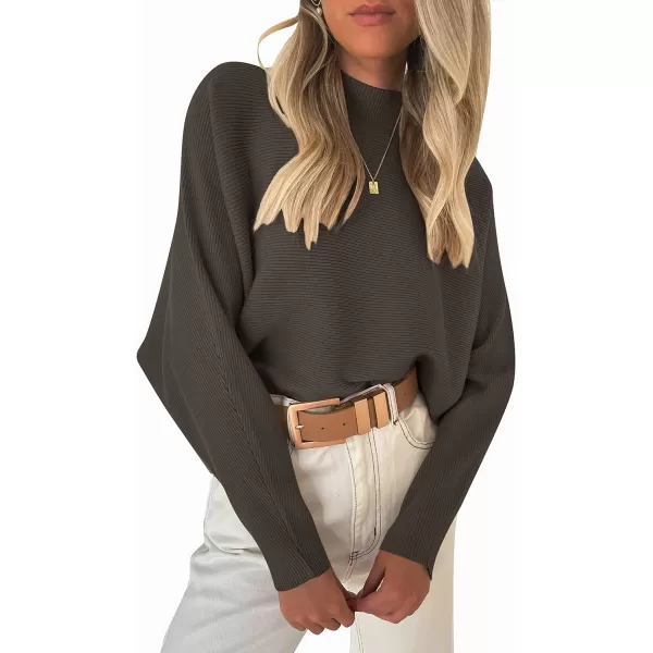 imageZESICA Womens 2023 Fall Turtleneck Batwing Long Sleeve Ribbed Knit Casual Soft Pullover Sweater Jumper TopCoffee