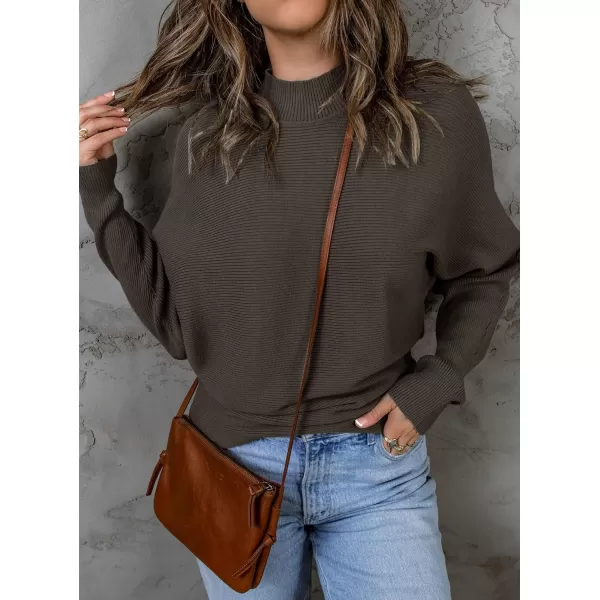 imageZESICA Womens 2023 Fall Turtleneck Batwing Long Sleeve Ribbed Knit Casual Soft Pullover Sweater Jumper TopCoffee