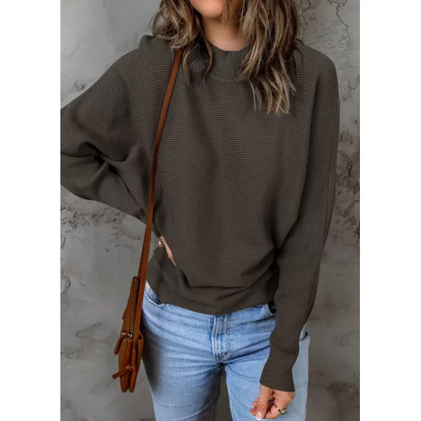 imageZESICA Womens 2023 Fall Turtleneck Batwing Long Sleeve Ribbed Knit Casual Soft Pullover Sweater Jumper TopCoffee