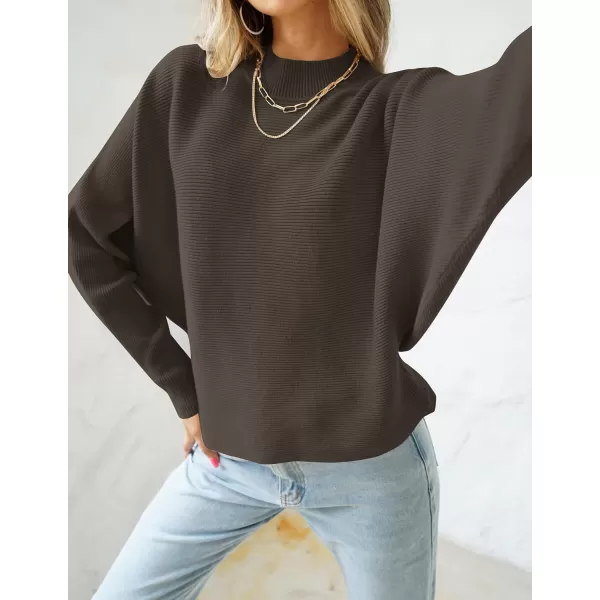 imageZESICA Womens 2023 Fall Turtleneck Batwing Long Sleeve Ribbed Knit Casual Soft Pullover Sweater Jumper TopCoffee