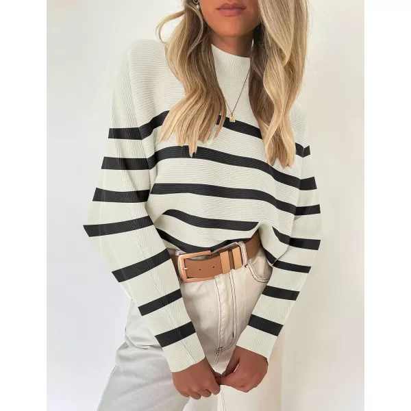 imageZESICA Womens 2023 Fall Turtleneck Batwing Long Sleeve Ribbed Knit Casual Soft Pullover Sweater Jumper TopCream