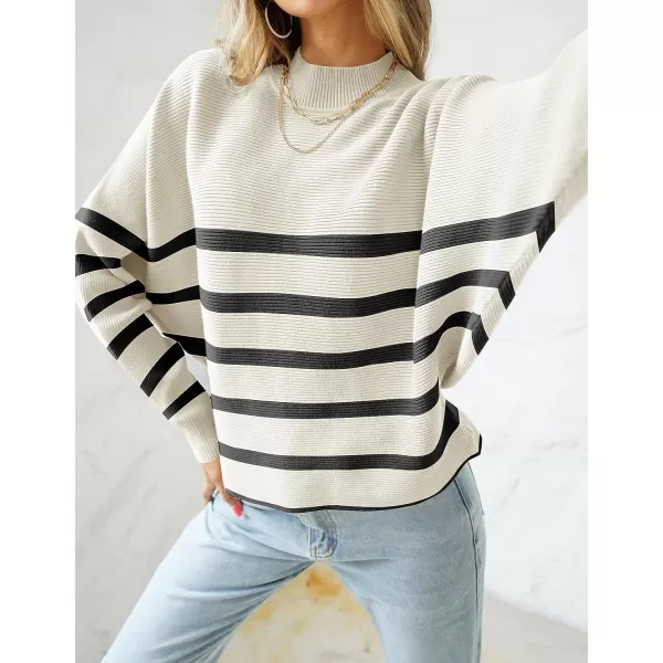 imageZESICA Womens 2023 Fall Turtleneck Batwing Long Sleeve Ribbed Knit Casual Soft Pullover Sweater Jumper TopCream