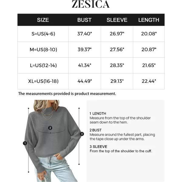 imageZESICA Womens 2023 Fall Turtleneck Batwing Long Sleeve Ribbed Knit Casual Soft Pullover Sweater Jumper TopDarkgrey