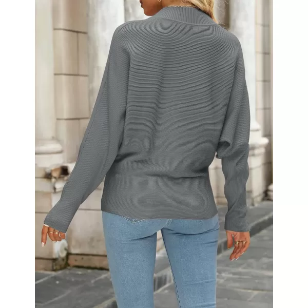 imageZESICA Womens 2023 Fall Turtleneck Batwing Long Sleeve Ribbed Knit Casual Soft Pullover Sweater Jumper TopDarkgrey