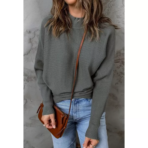 imageZESICA Womens 2023 Fall Turtleneck Batwing Long Sleeve Ribbed Knit Casual Soft Pullover Sweater Jumper TopDarkgrey