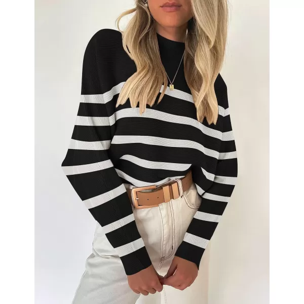 imageZESICA Womens 2023 Fall Turtleneck Batwing Long Sleeve Ribbed Knit Casual Soft Pullover Sweater Jumper TopDim