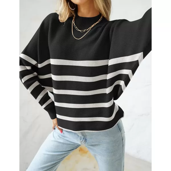 imageZESICA Womens 2023 Fall Turtleneck Batwing Long Sleeve Ribbed Knit Casual Soft Pullover Sweater Jumper TopDim