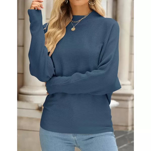 imageZESICA Womens 2023 Fall Turtleneck Batwing Long Sleeve Ribbed Knit Casual Soft Pullover Sweater Jumper TopDustyblue