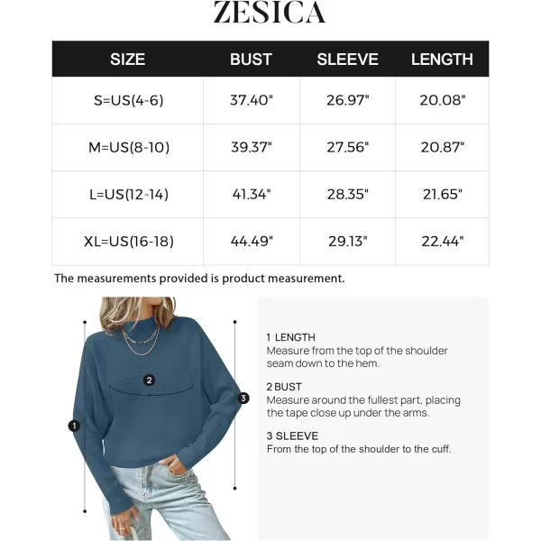 imageZESICA Womens 2023 Fall Turtleneck Batwing Long Sleeve Ribbed Knit Casual Soft Pullover Sweater Jumper TopDustyblue