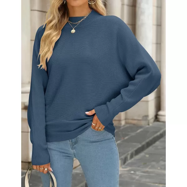 imageZESICA Womens 2023 Fall Turtleneck Batwing Long Sleeve Ribbed Knit Casual Soft Pullover Sweater Jumper TopDustyblue