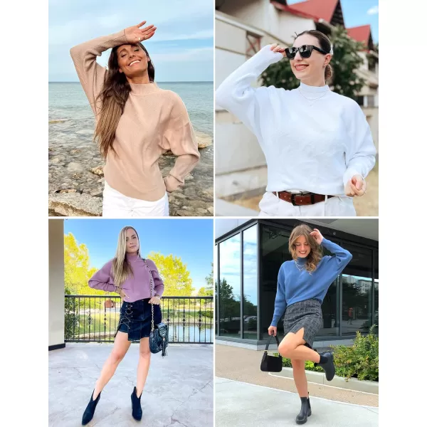 imageZESICA Womens 2023 Fall Turtleneck Batwing Long Sleeve Ribbed Knit Casual Soft Pullover Sweater Jumper TopDustyblue