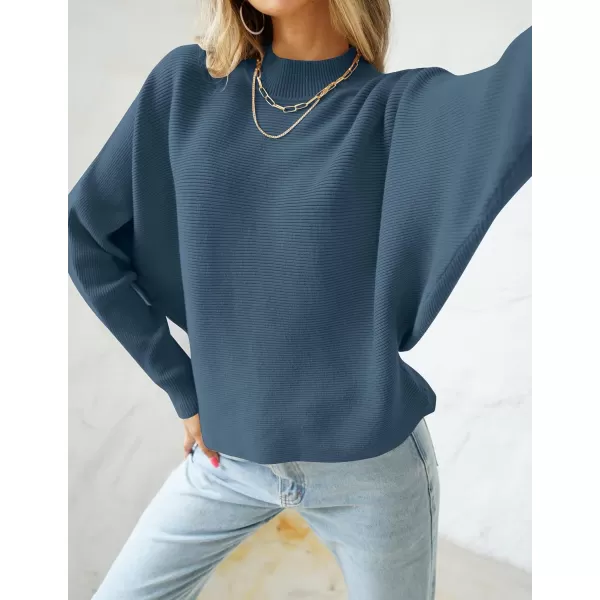 imageZESICA Womens 2023 Fall Turtleneck Batwing Long Sleeve Ribbed Knit Casual Soft Pullover Sweater Jumper TopDustyblue