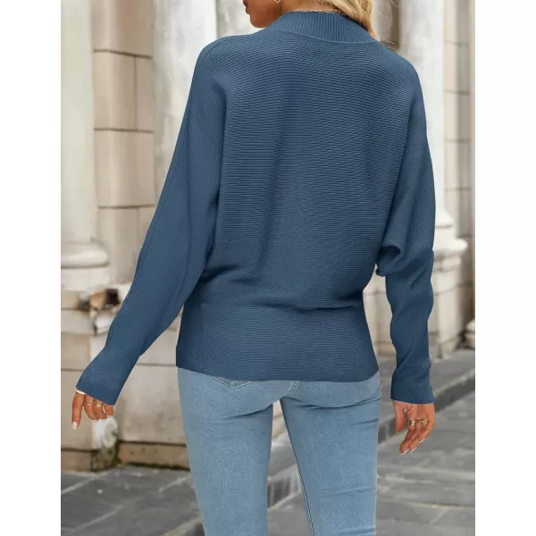 imageZESICA Womens 2023 Fall Turtleneck Batwing Long Sleeve Ribbed Knit Casual Soft Pullover Sweater Jumper TopDustyblue