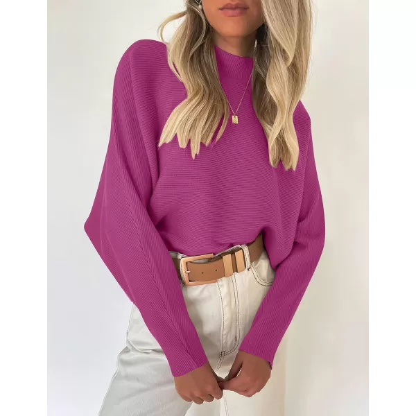 imageZESICA Womens 2023 Fall Turtleneck Batwing Long Sleeve Ribbed Knit Casual Soft Pullover Sweater Jumper TopEggplant