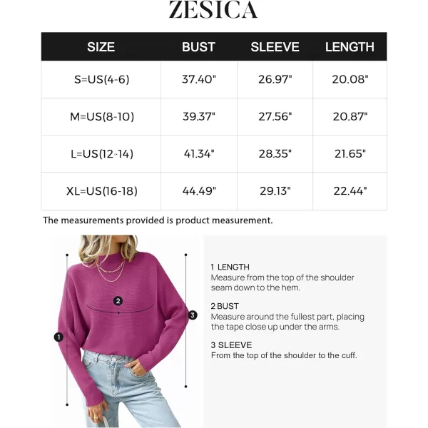 imageZESICA Womens 2023 Fall Turtleneck Batwing Long Sleeve Ribbed Knit Casual Soft Pullover Sweater Jumper TopEggplant
