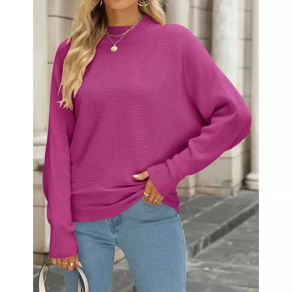 imageZESICA Womens 2023 Fall Turtleneck Batwing Long Sleeve Ribbed Knit Casual Soft Pullover Sweater Jumper TopEggplant