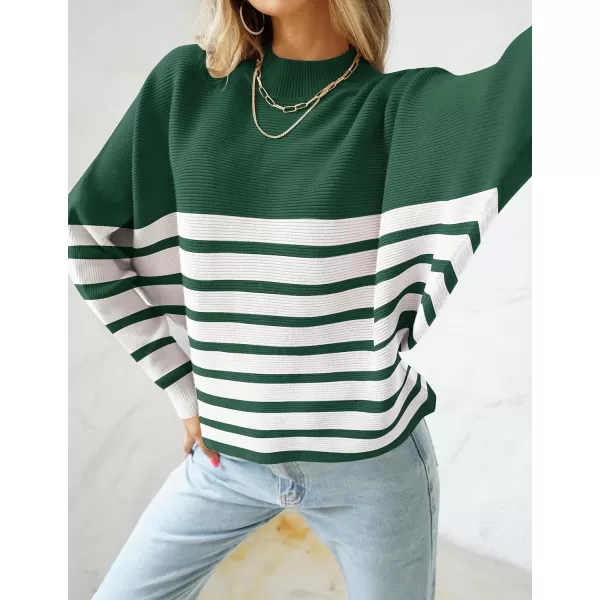 imageZESICA Womens 2023 Fall Turtleneck Batwing Long Sleeve Ribbed Knit Casual Soft Pullover Sweater Jumper TopEmerald