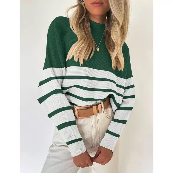 imageZESICA Womens 2023 Fall Turtleneck Batwing Long Sleeve Ribbed Knit Casual Soft Pullover Sweater Jumper TopEmerald