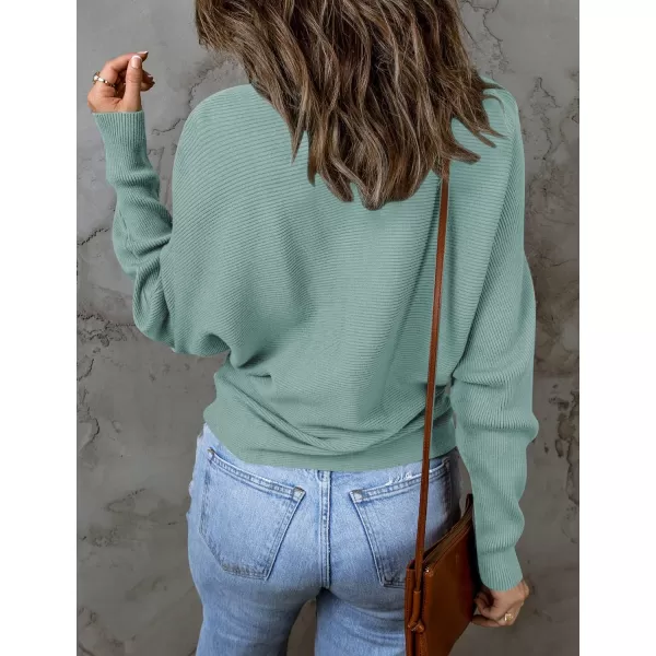imageZESICA Womens 2023 Fall Turtleneck Batwing Long Sleeve Ribbed Knit Casual Soft Pullover Sweater Jumper TopLake
