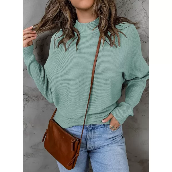 imageZESICA Womens 2023 Fall Turtleneck Batwing Long Sleeve Ribbed Knit Casual Soft Pullover Sweater Jumper TopLake
