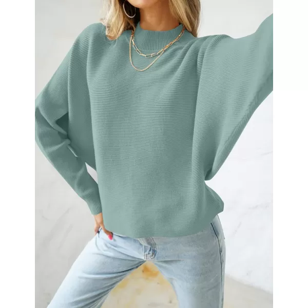 imageZESICA Womens 2023 Fall Turtleneck Batwing Long Sleeve Ribbed Knit Casual Soft Pullover Sweater Jumper TopLake