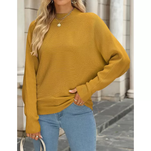 imageZESICA Womens 2023 Fall Turtleneck Batwing Long Sleeve Ribbed Knit Casual Soft Pullover Sweater Jumper TopMustard
