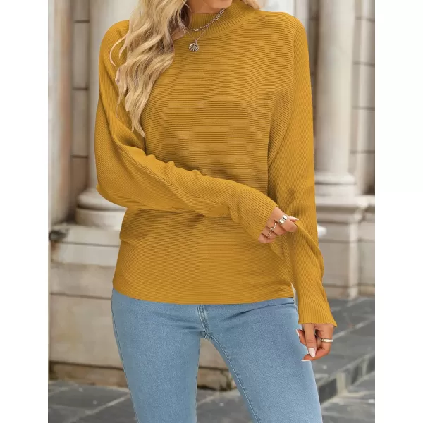 imageZESICA Womens 2023 Fall Turtleneck Batwing Long Sleeve Ribbed Knit Casual Soft Pullover Sweater Jumper TopMustard