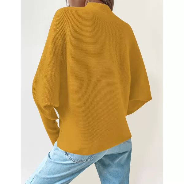 imageZESICA Womens 2023 Fall Turtleneck Batwing Long Sleeve Ribbed Knit Casual Soft Pullover Sweater Jumper TopMustard