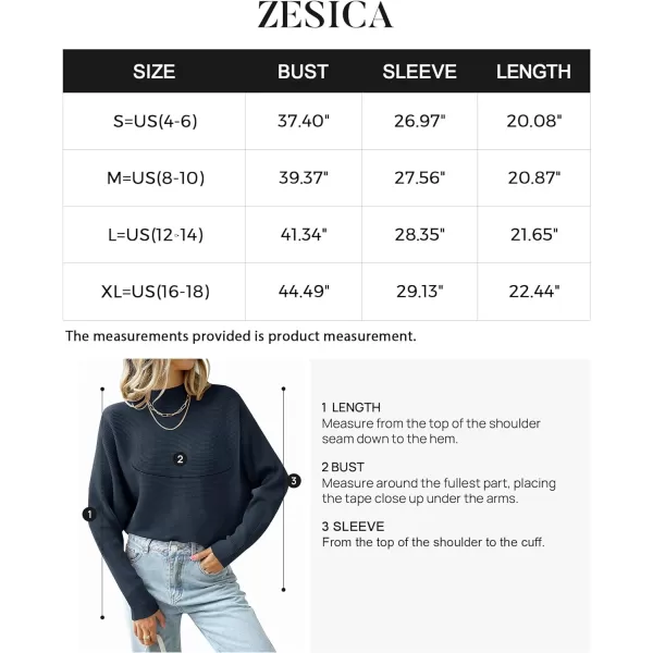 imageZESICA Womens 2023 Fall Turtleneck Batwing Long Sleeve Ribbed Knit Casual Soft Pullover Sweater Jumper TopNavy