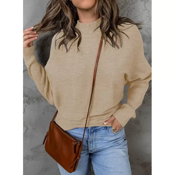 imageZESICA Womens 2023 Fall Turtleneck Batwing Long Sleeve Ribbed Knit Casual Soft Pullover Sweater Jumper TopOatmeal