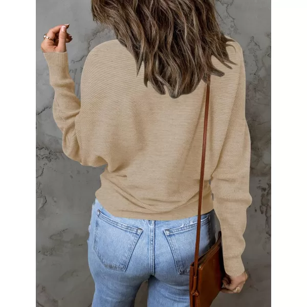 imageZESICA Womens 2023 Fall Turtleneck Batwing Long Sleeve Ribbed Knit Casual Soft Pullover Sweater Jumper TopOatmeal