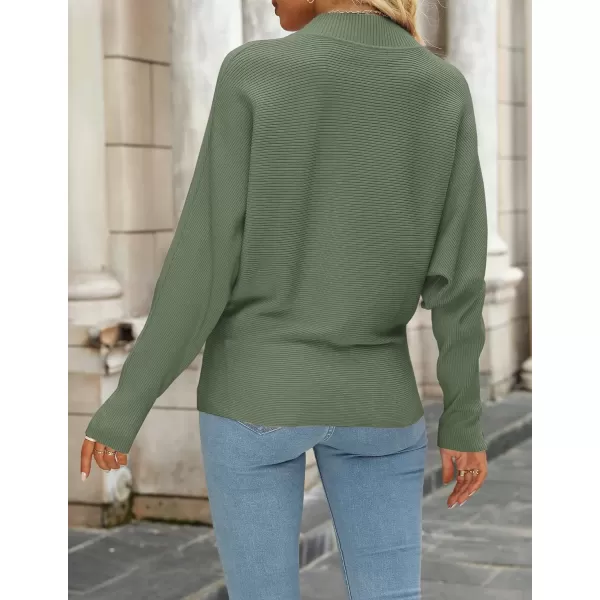 imageZESICA Womens 2023 Fall Turtleneck Batwing Long Sleeve Ribbed Knit Casual Soft Pullover Sweater Jumper TopOlive