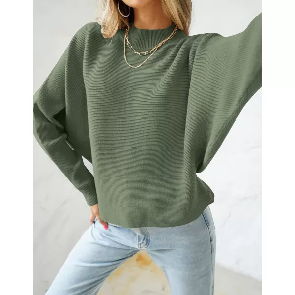 imageZESICA Womens 2023 Fall Turtleneck Batwing Long Sleeve Ribbed Knit Casual Soft Pullover Sweater Jumper TopOlive