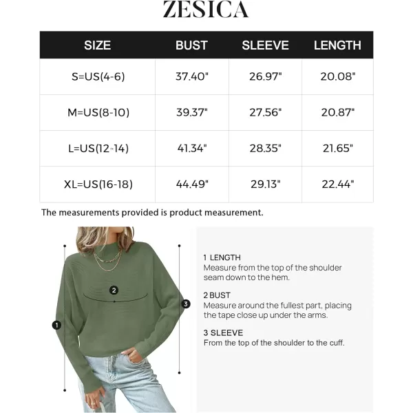 imageZESICA Womens 2023 Fall Turtleneck Batwing Long Sleeve Ribbed Knit Casual Soft Pullover Sweater Jumper TopOlive