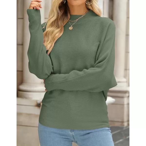 imageZESICA Womens 2023 Fall Turtleneck Batwing Long Sleeve Ribbed Knit Casual Soft Pullover Sweater Jumper TopOlive