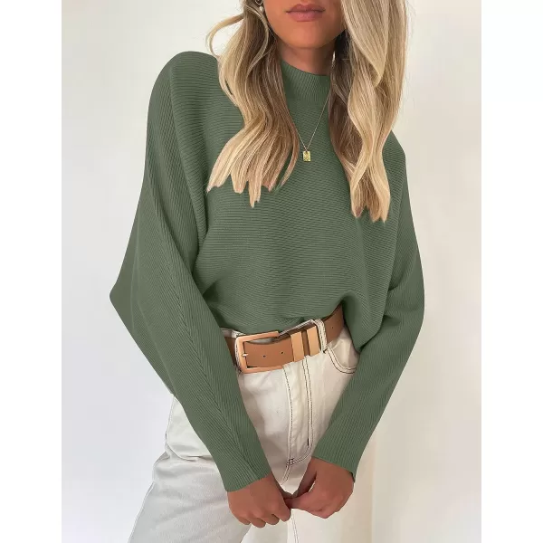 imageZESICA Womens 2023 Fall Turtleneck Batwing Long Sleeve Ribbed Knit Casual Soft Pullover Sweater Jumper TopOlive
