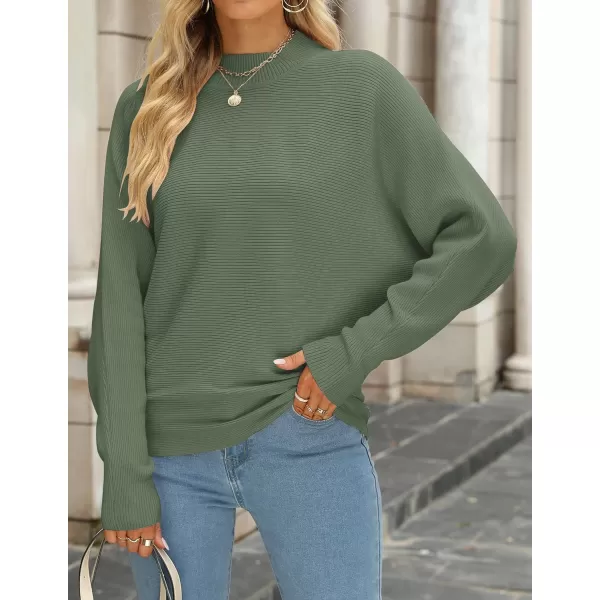 imageZESICA Womens 2023 Fall Turtleneck Batwing Long Sleeve Ribbed Knit Casual Soft Pullover Sweater Jumper TopOlive