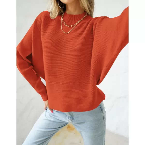 imageZESICA Womens 2023 Fall Turtleneck Batwing Long Sleeve Ribbed Knit Casual Soft Pullover Sweater Jumper TopOrange